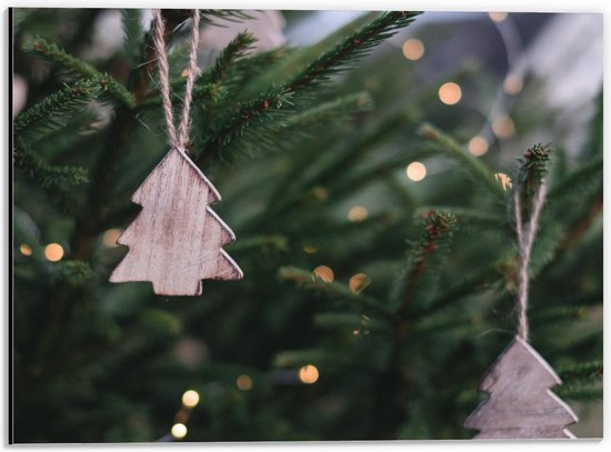 Dibond - Houten Kerstversiering - 40x30cm Foto op Aluminium (Wanddecoratie van metaal)