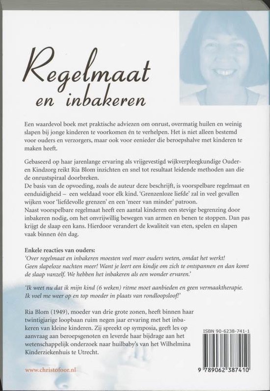 Boekomslag van 'Regelmaat en inbakeren' met portret van Ria Blom.