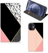 Bookcase Hoesje Geschikt voor iPhone 12 Mini Smart Cover Black Pink Shapes