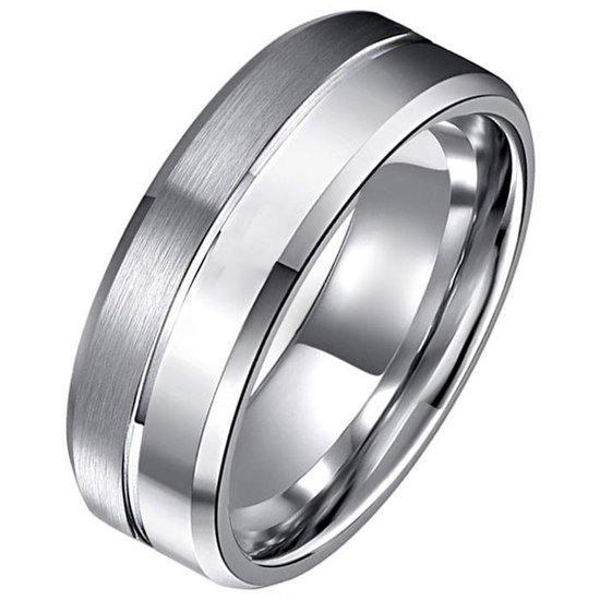 Tom Jaxon Tungsten Ring Groove Matte and Gloss Silver-20mm