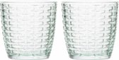 Set van 2x stuks theelichthouders/waxinelichthouders glas mintgroen 9 x 9 cm steentjes motief - Windlichtjes/kaarsenhouders