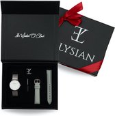Elysian - Horloge Geschenkset Vrouwen - Zilver mesh horloge geschenkdoos met grijs leren horlogebandje - Roestvrij Staal - Valentijn cadeau dames