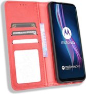Motorola Moto One Fusion Plus Retro Portemonnee Stand Hoesje Rood