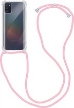 Hoesje met Koord Geschikt voor de Samsung Galaxy A41 | Back Cover met Ketting | Flexibel TPU | Ideaal voor Festival / Vakantie | Roze