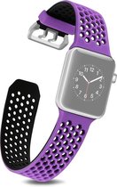 By Qubix Bandje met gaatjes - 2 kleuren - Paars met zwart - Geschikt voor Apple Watch 42mm - 44mm - 45mm - Ultra - 49mm - Compatible Apple watch