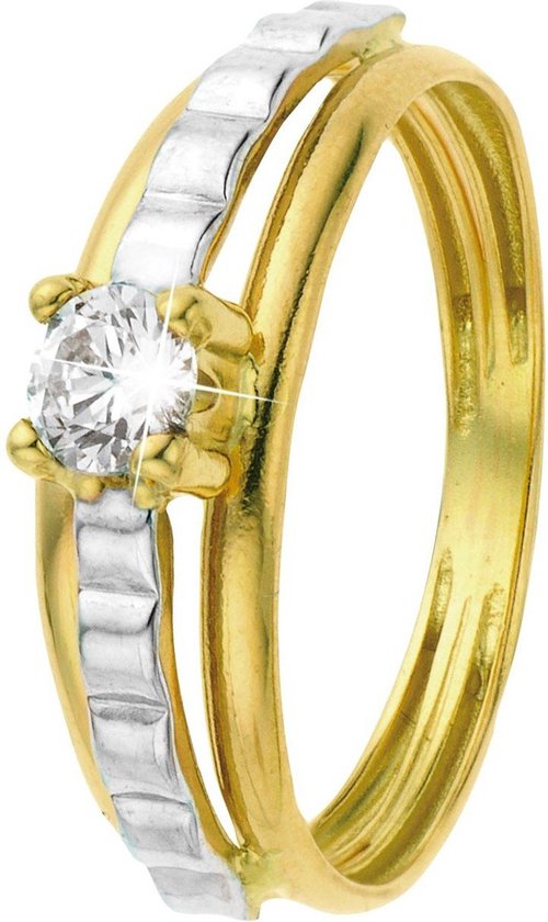 Bague Lucardi 14 Carats Bicolore - Avec Zircone - Taille 58