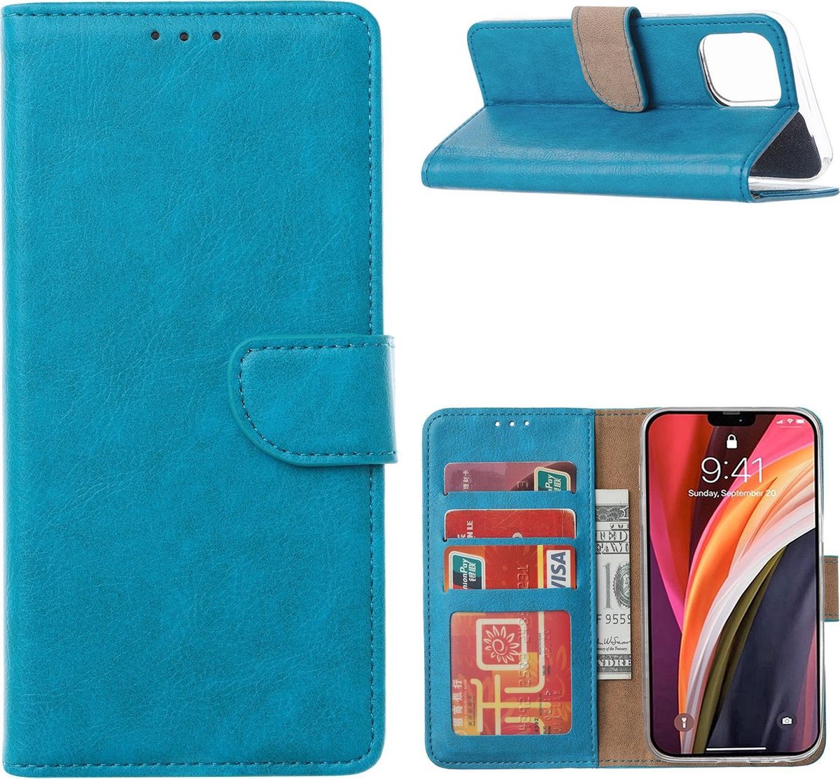 iPhone 12 Pro Max Walletcase Turquoise met Standaard