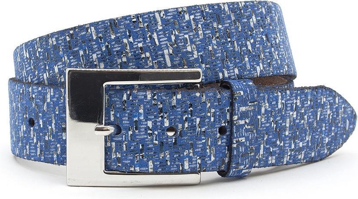A-Zone Dames riem blauw tweed - dames riem - 4 cm breed - Jeans blauw - Echt Leer - Taille: 105cm - Totale lengte riem: 120cm op Prijzenvolger.com