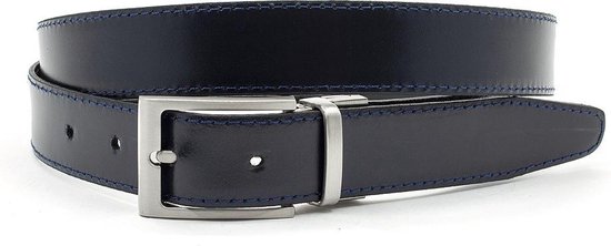 JV Belts - Draaibare reversible riem blauw/zwart 3 cm breed - Zwart / Blauw - Reversibel - Echt Leer - Taille: 105cm - Totale lengte riem: 120cm