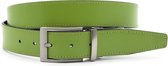 JV Belts Draaibare reversible riem groen/zwart - heren en dames riem - 3.5 cm breed - Zwart / Lime Groen - Echt Leer - Taille: 110cm - Totale lengte riem: 125cm