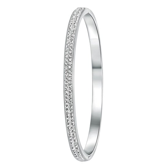 Lucardi Dames Armband bangle met kristal - Staal - Armband - Cadeau - Stijlvol - Zilverkleurig