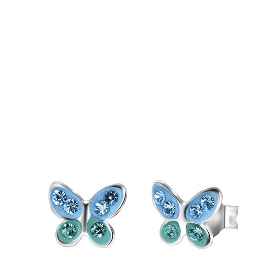 Boucles d'oreilles enfants argent papillon cristal bleu