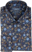 Ledub Modern Fit overhemd - donkerblauw met bruin dessin - Strijkvriendelijk - Boordmaat: 40