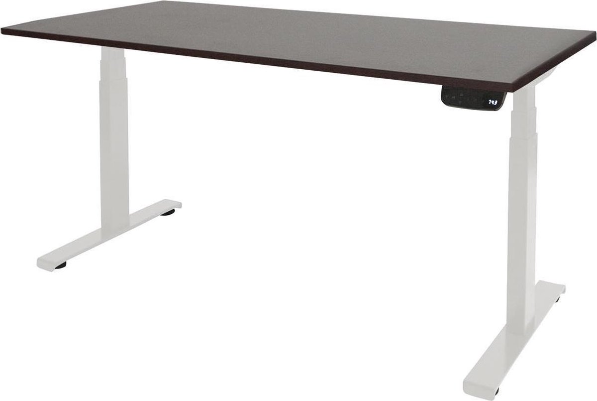 RoomForTheNew Bureau Heathrow plus-Desk - Zit sta Bureau - Zit sta Bureau Elektrisch - Gaming Bureau - Game Bureau - Verstelbaar Bureau - standing Desk--Logan eiken blad-Wit  onderstel- 140x80