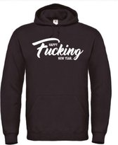 Kerst hoodie zwart M - Happy fucking new year - wit - soBAD. | Kleding | Hoodie unisex | Hoodie mannen | Hoodie dames | Kerst | Oud&nieuw | Nieuwjaar | glitter