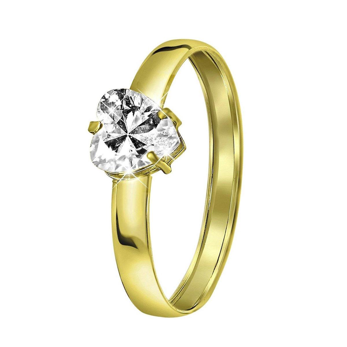 Lucardi Dames Ring met hartvormige zirkonia - Ring - Cadeau - 9 Karaat - Geelgoud