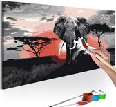 Doe-het-zelf op canvas schilderen - Olifant in Afrika 80x40 ,  Europese kwaliteit, cadeau idee