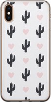 iPhone XS Max hoesje siliconen - Cactus hartjes - Soft Case Telefoonhoesje - Planten - Transparant, Zwart