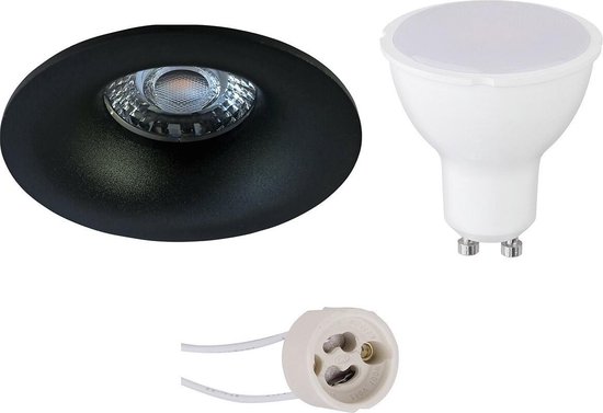 LED Spot Set - Pragmi Nora Pro - GU10 Fitting - Inbouw Rond - Mat Zwart - 4W - Helder/Koud Wit 6400K - Ø82mm