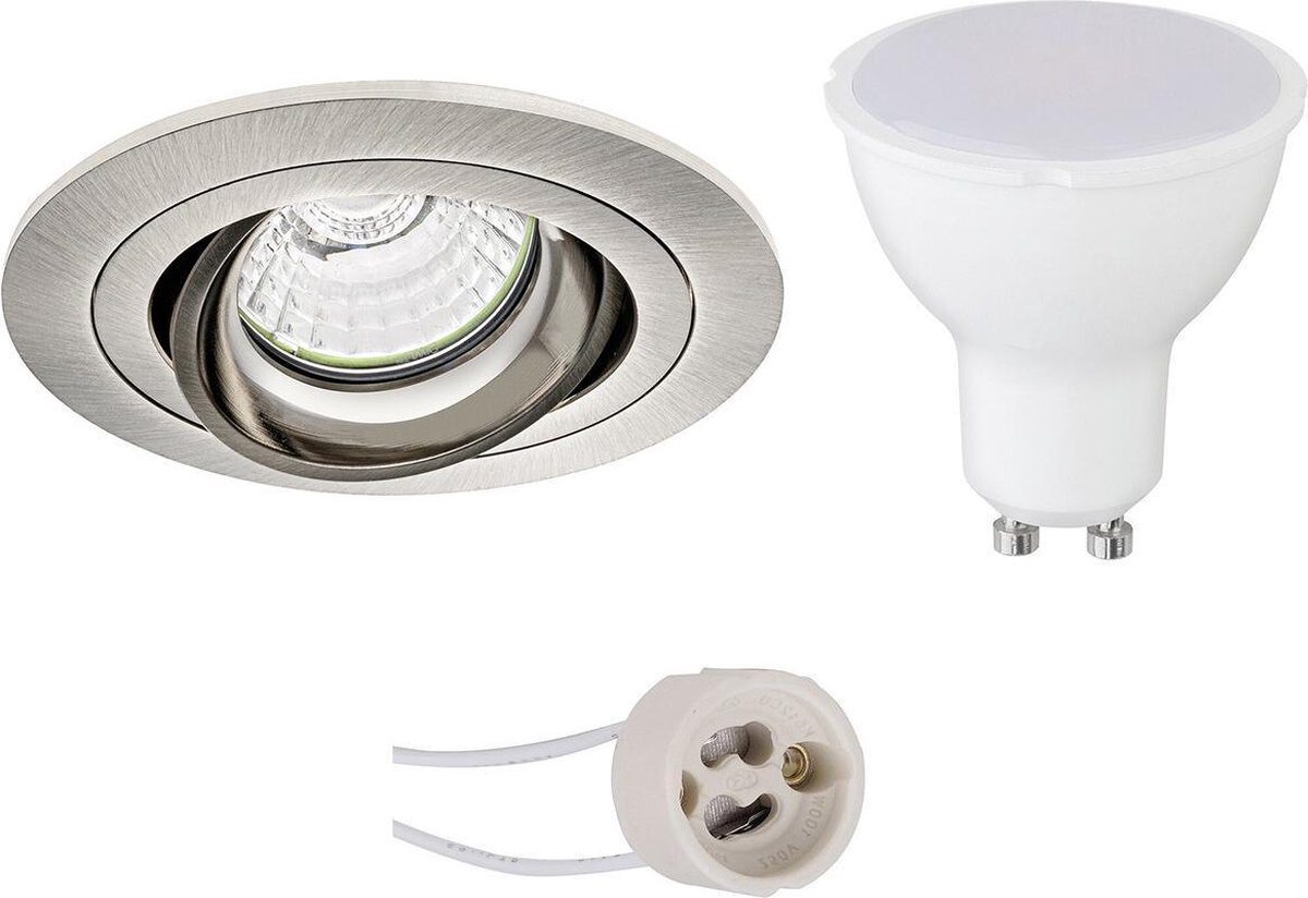 GU10 Inbouwspot Set - Mat Nikkel - Inbouw Rond - Kantelbaar - Pragmi Alpin Pro - 4W - Warm