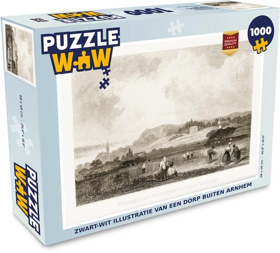 Puzzel Zwart-wit illustratie van een dorp buiten Arnhem - Legpuzzel - Puzzel  1000... | bol.com