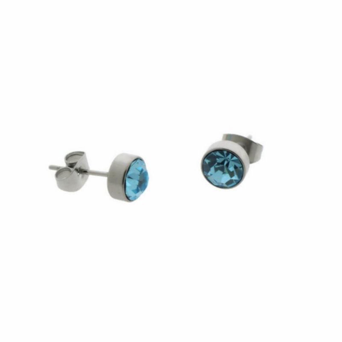 Aramat jewels ® - Zweerknopjes kristal licht blauw chirurgisch staal zilverkleurig 7mm