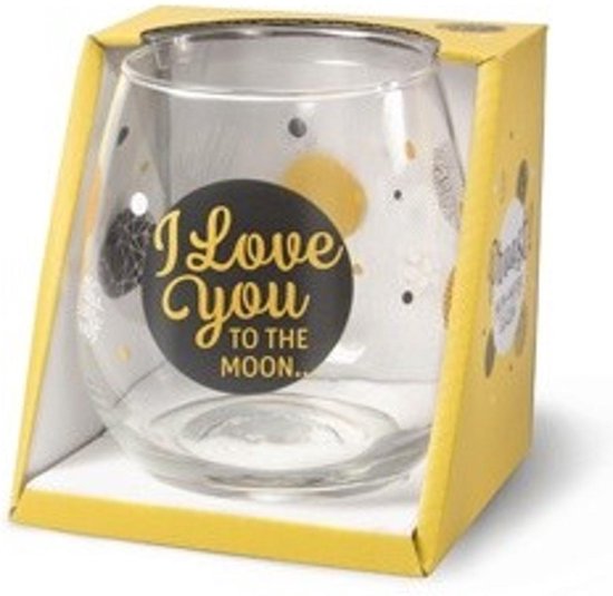 Wijnglas - Waterglas - I love you to the moon - In cadeauverpakking met gekleurd lint