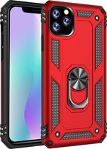 Anti-Shock Hybrid Ring Armor Hoesje - Geschikt voor: iPhone 11 Pro  -  rood