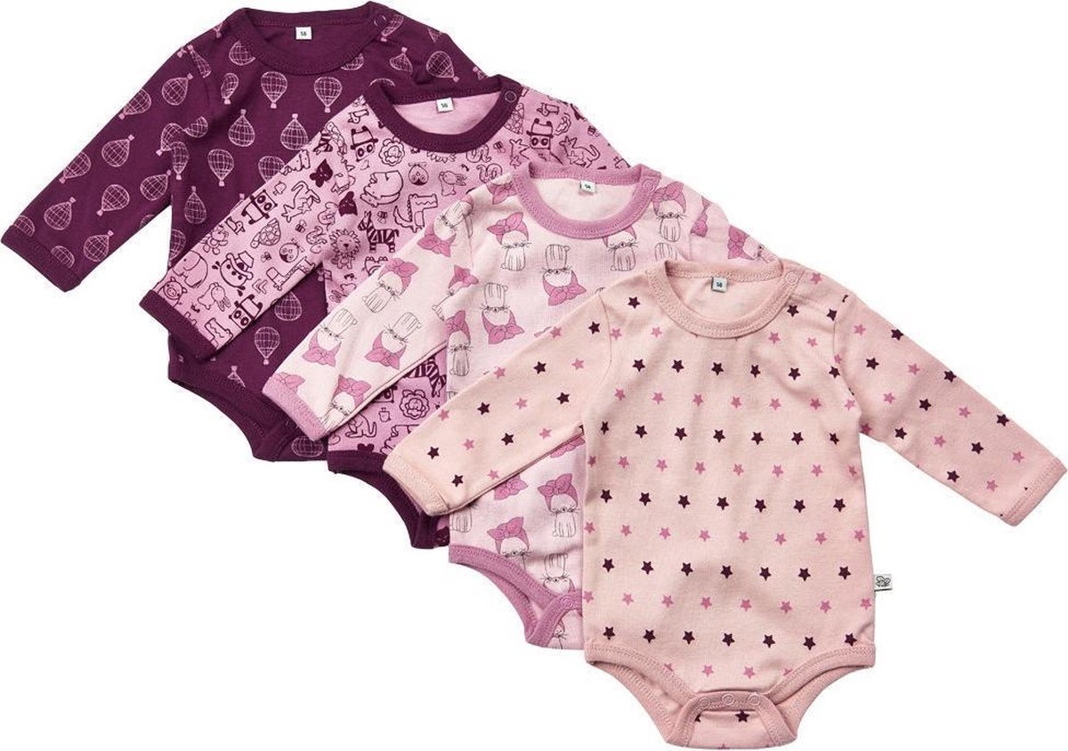 Pippi Rompers Lange Mouw Meisjes Katoen Roze/paars 4 Stuks Maat 50