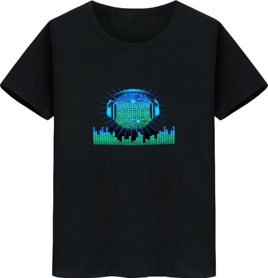 LED T-shirt - Equalizer - Zwart - Koptelefoon Bal - Maat XXS | bol.com