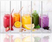 Schilderij , 5 smoothies   , multikleur , 4 maten , 5 luik , wanddecoratie , Premium print , XXL