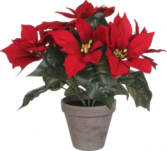 Mica Decorations Kunstplant Poinsettia 33 Cm Keramiek Rood