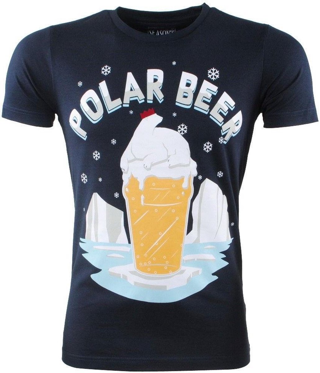 Ferlucci - Unisex Kerst T-Shirt - Ronde Hals - Polar Beer - Navy