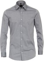 Venti - Heren Overhemd - Poplin - Strijkvrij - Slimfit - Lichtgrijs