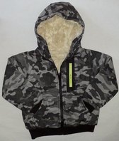 Vest / herfstjas met imitatie bont voering camouflageprint grijs maat 134/140