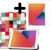 Hoes Geschikt voor iPad 10.2 2020 Hoes Book Case Hoesje Trifold Cover Met Screenprotector - Hoesje Geschikt voor iPad 8 Hoesje Bookcase - Blokken