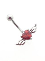 Navelpiercing hartje met vleugels rood