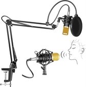 NÖRDIC BM800 Microfoonkit met condensatormicrofoon, tafelstandaard popfilter, shockmount en audiokabel, Zwart / Goud