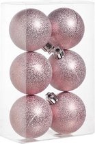 KERSTBAL SET 6 STUKS | KERSTVERSIERING | WRINKLE ROZE | D6 CM | KUNSTSTOF