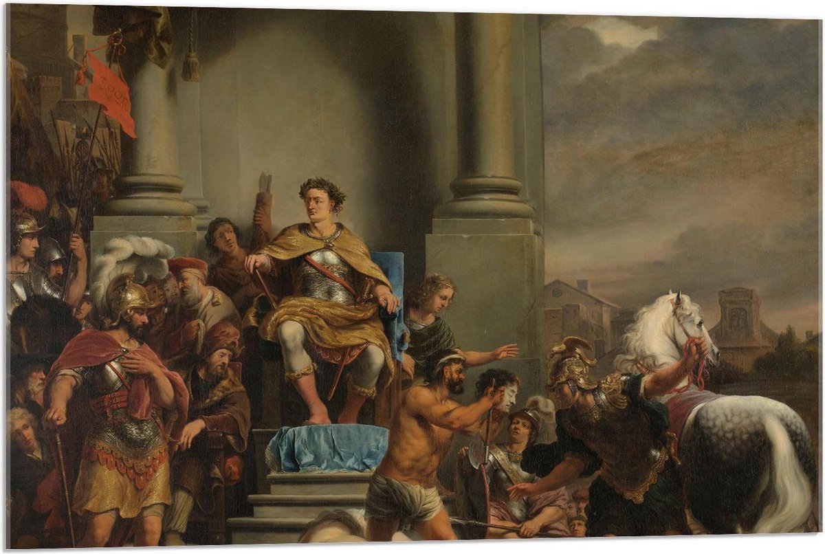 KuijsFotoprint Acrylglas - Oude Meesters - Titus Manlius laat zijn zoon onthoofden, Ferdinand Bol - 90x60cm Foto op Acrylglas (Wanddecoratie op Acrylglas) Rood