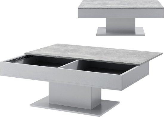 Table basse Lünen avec espace de rangement 110x60x40 cm gris béton