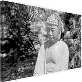 Schilderij Boeddha tussen de bomen, 2 maten, zwart-wit, Premium print