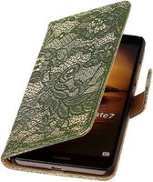 Wicked Narwal | Lace bookstyle / book case/ wallet case Hoes voor Huawei Mate 7 Donker Groen