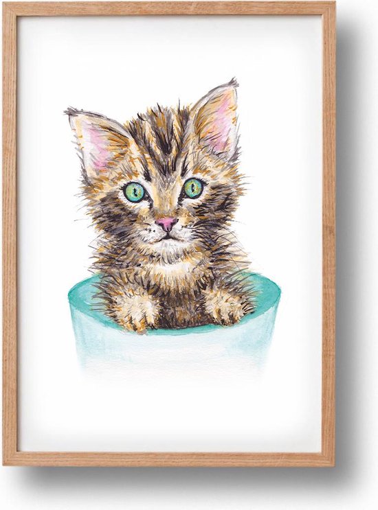 World of Mies poster kat - A4 - mooi dik papier - Snel verzonden! - huisdieren - dieren in aquarel - geschilderd door Mies