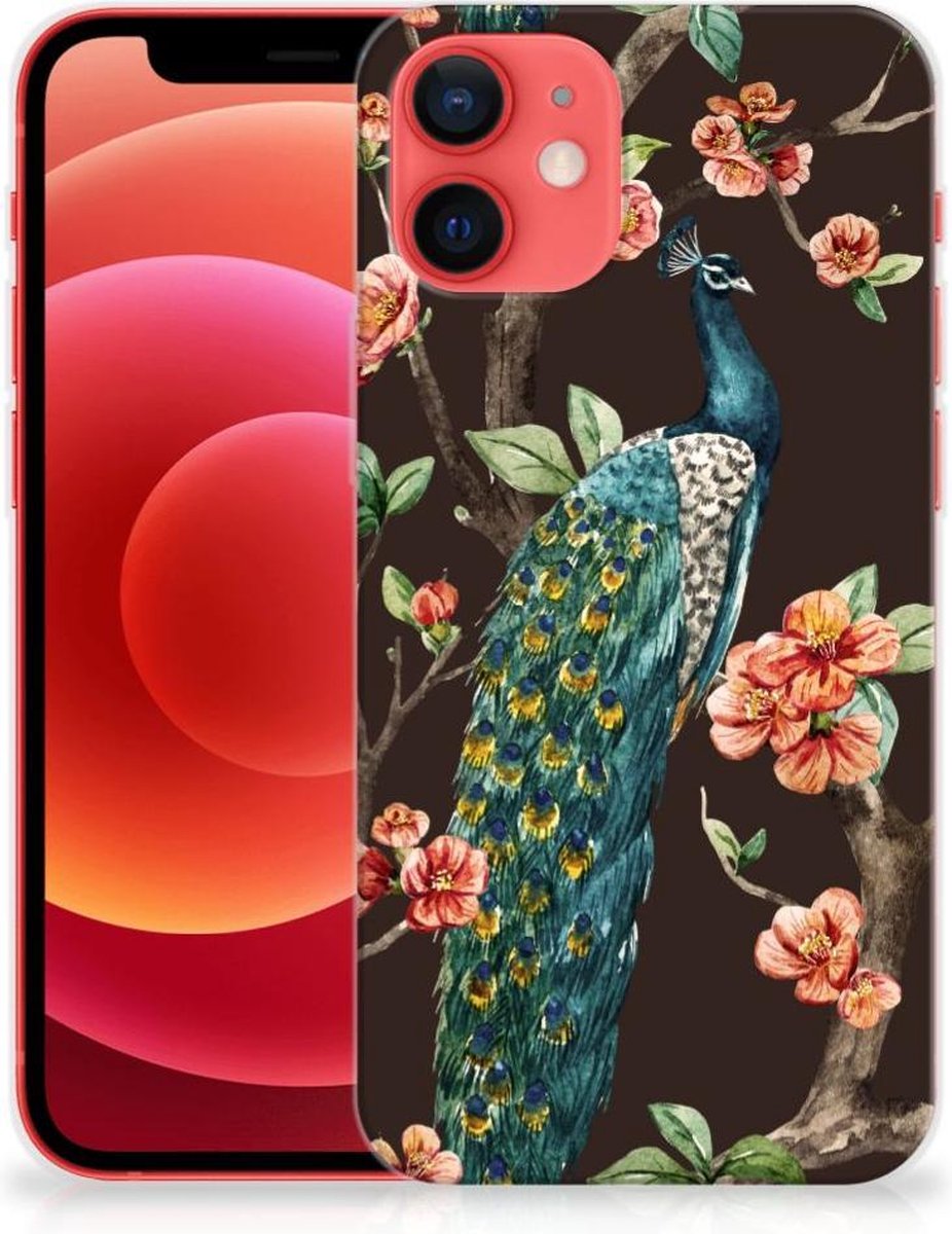 iPhone 12 Mini TPU Hoesje Pauw met Bloemen