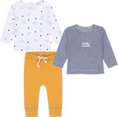 Little Label - babysetje - 2 shirts en broekje - blauw - maat: 68 - bio-katoen