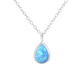 Ketting dames | Zilveren ketting met hanger, blauwe synthetische opaal