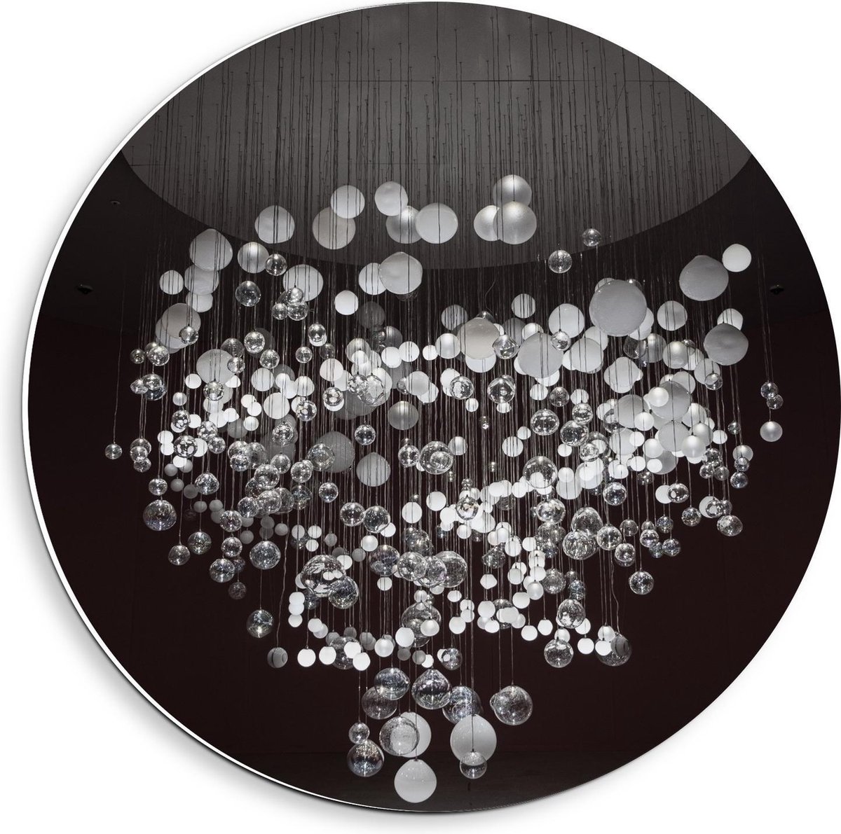 Forex Wandcirkel - Mega Kroonluchter (zwart/wit) - 40x40cm Foto op Wandcirkel (met ophangs