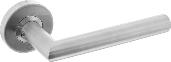 Intersteel Deurkruk Hoek 90° geveerd op rozet Ø53x10 met ring rvs geborsteld