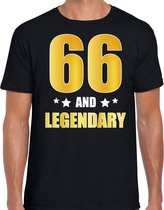 66 and legendary verjaardag cadeau t-shirt / shirt - zwart - gouden en witte letters - voor heren - 66 jaar verjaardag kado shirt / outfit M